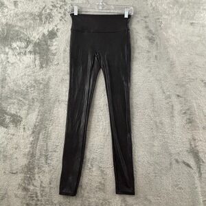 Spanx Faux Leather Leggings Womens S Black Pull On‎ Slimming Shaping 2437